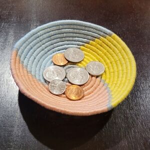 Unique handmade bowl - Yellow, Pink, Blue & Gray